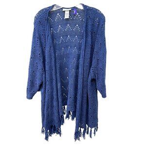 Catherines Sweater Womens 3XWP Blue Top Cardigan Crotchet Casual Ladies 26/28WP